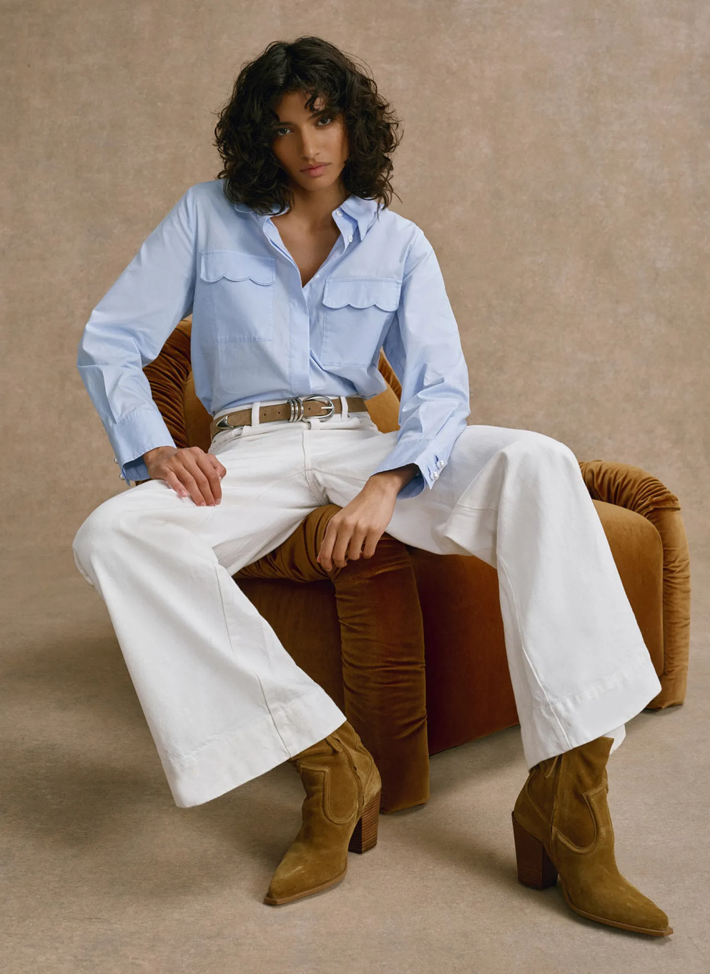 Blue Cotton Scallop Detail Shirt
