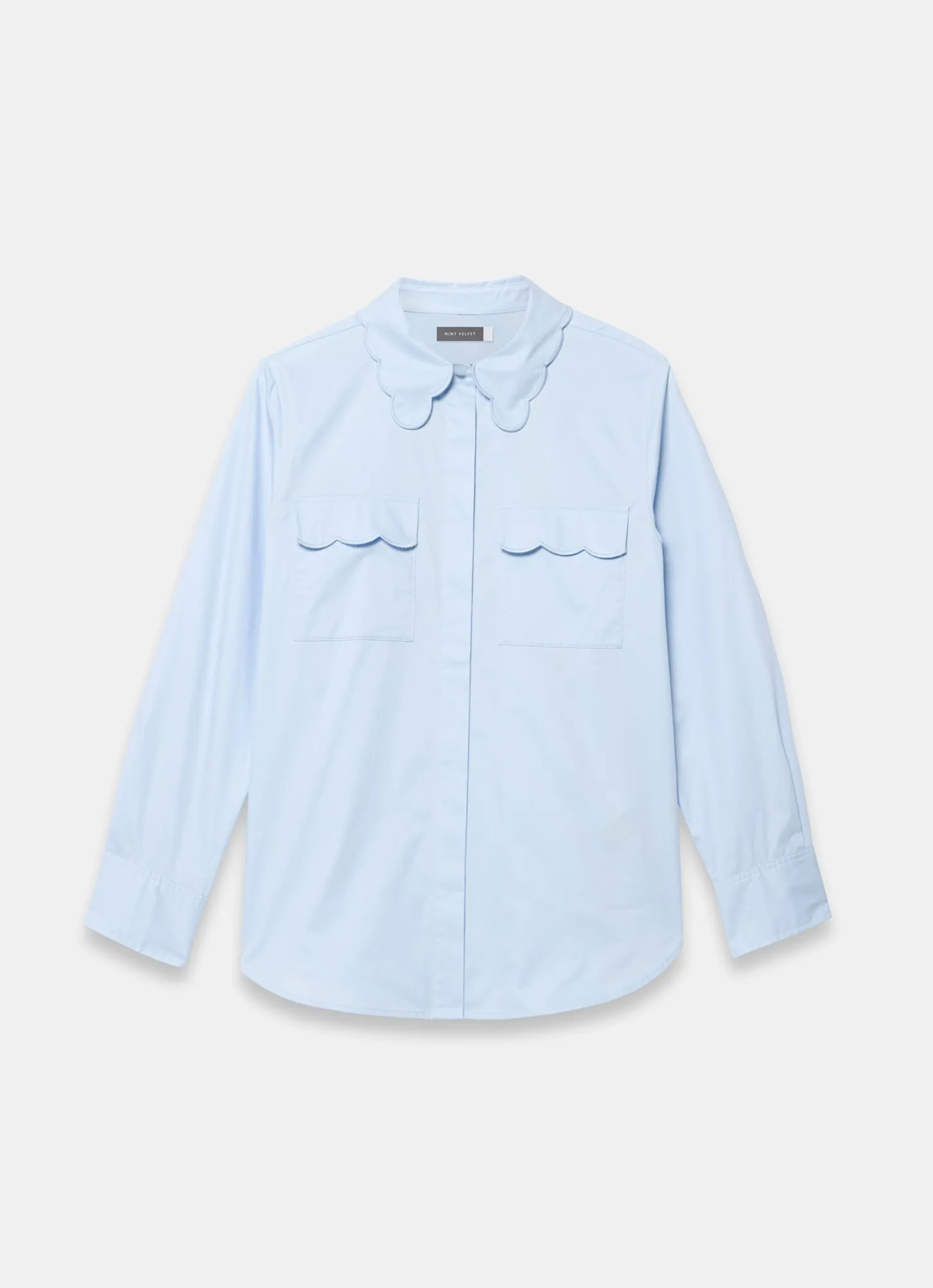 Blue Cotton Scallop Detail Shirt