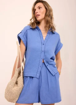 Blue Cotton Shirt And Shorts Set