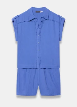 Blue Cotton Shirt And Shorts Set