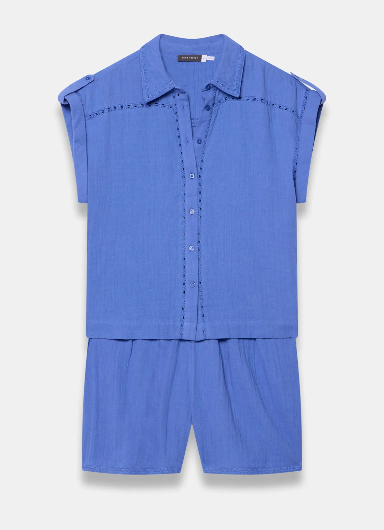 Blue Cotton Shirt And Shorts Set