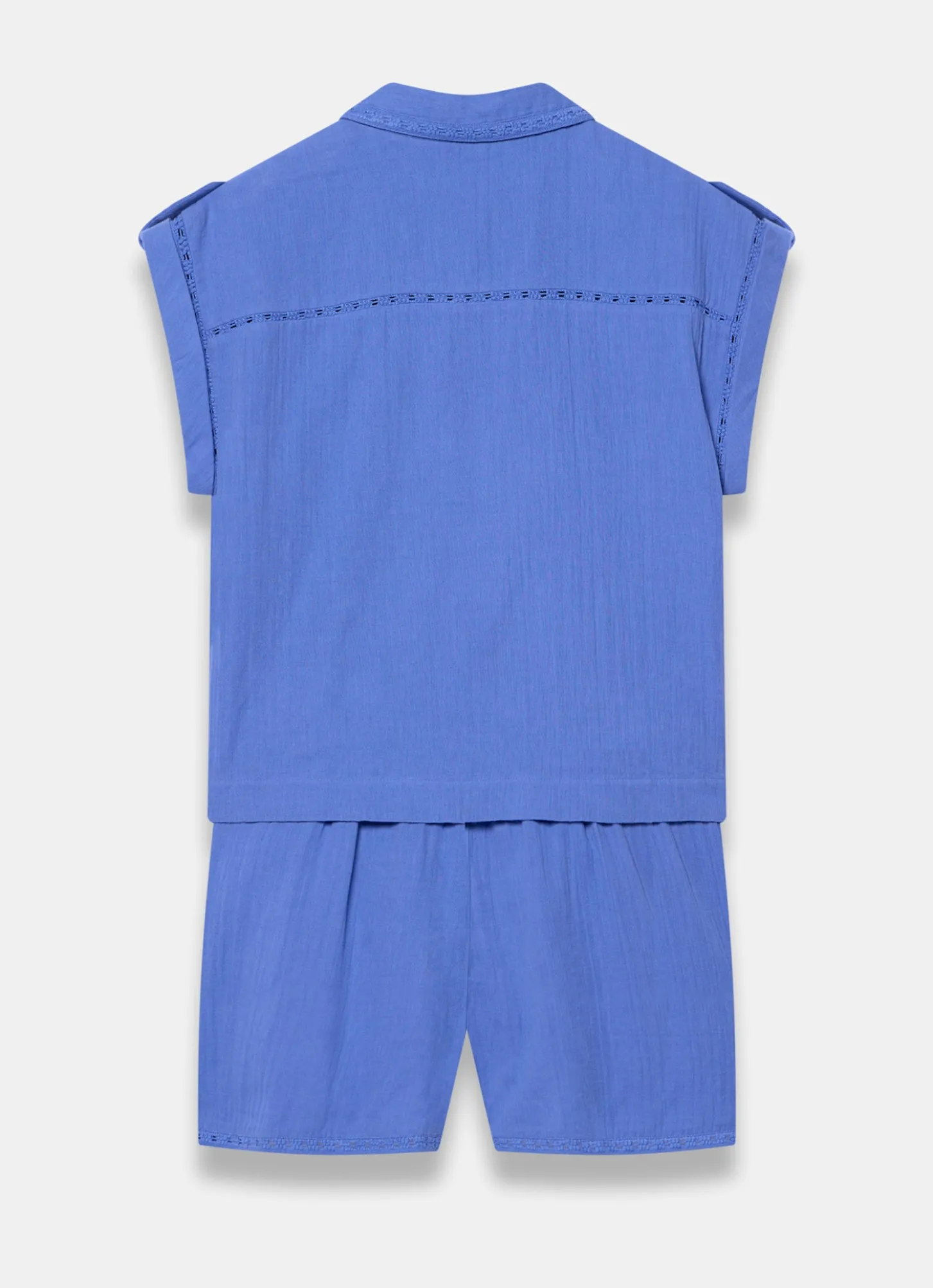 Blue Cotton Shirt And Shorts Set