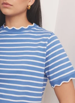 Blue Cotton Striped Scallop T-Shirt