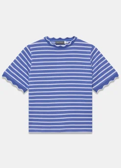 Blue Cotton Striped Scallop T-Shirt