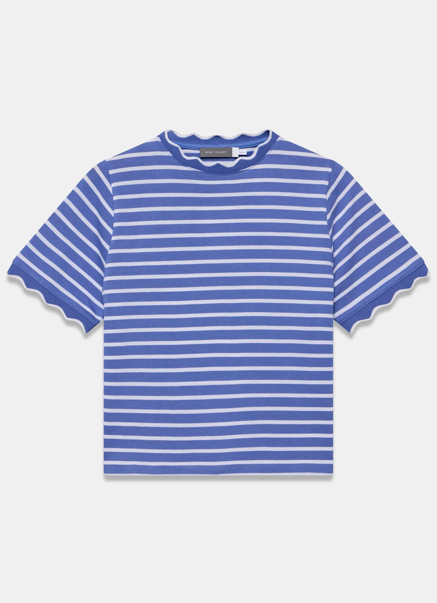 Blue Cotton Striped Scallop T-Shirt