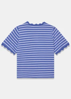 Blue Cotton Striped Scallop T-Shirt