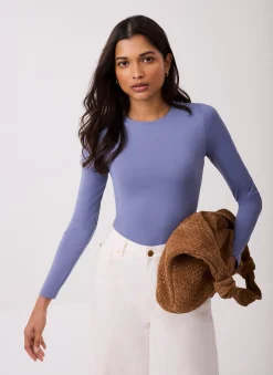 Blue Crew Neck Layering Top