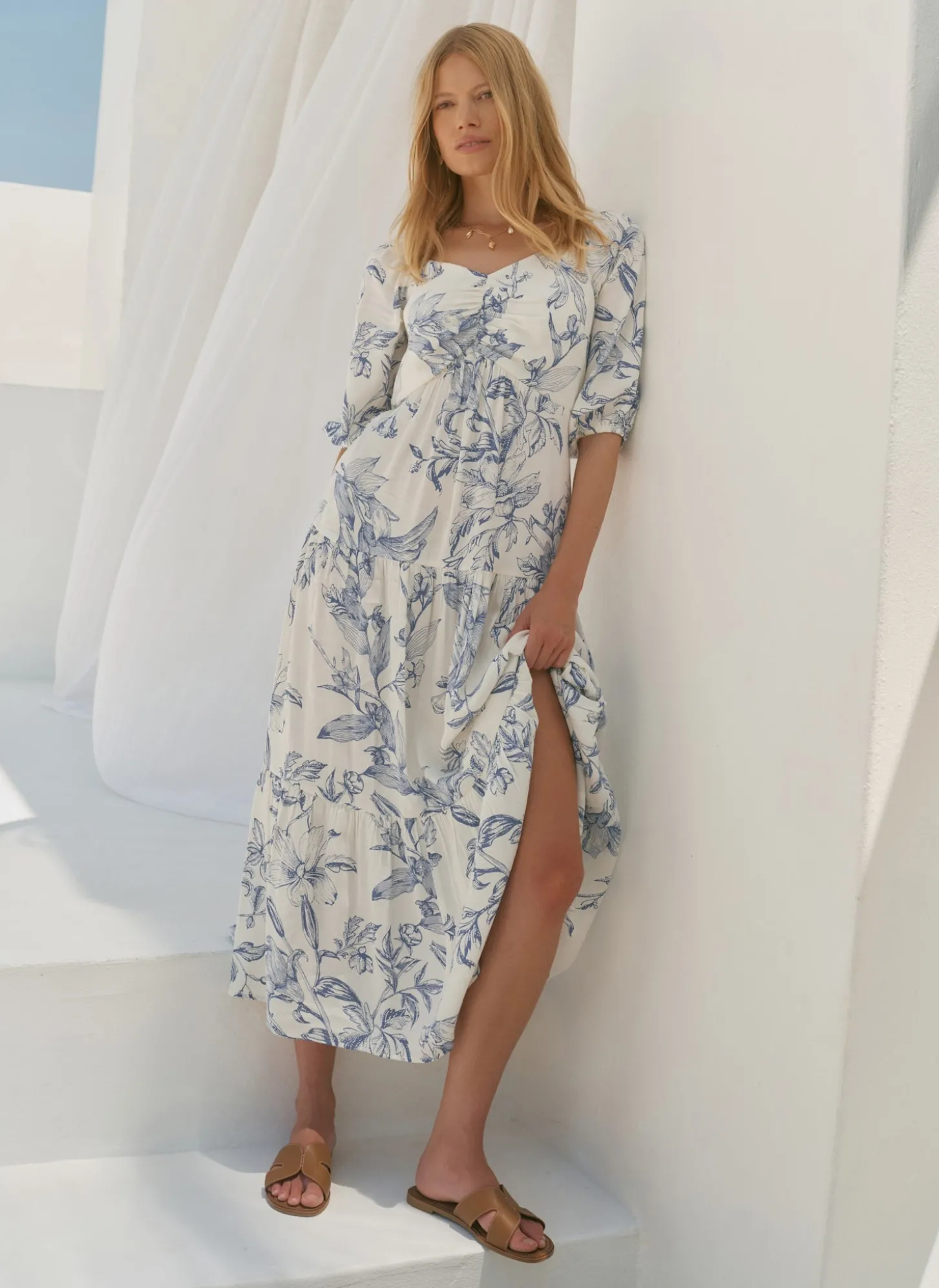 Blue Floral Print Maxi Dress