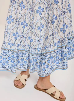 Blue Floral Print Maxi Skirt