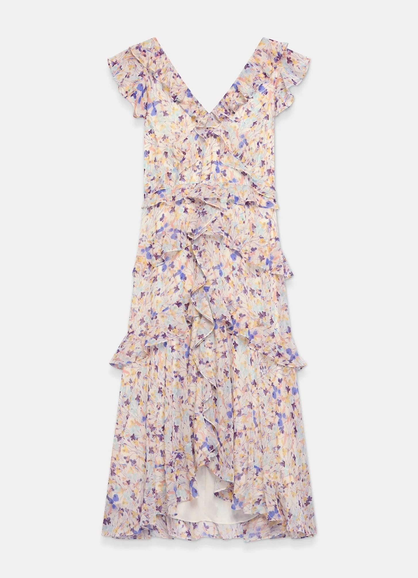 Blue Floral Print Ruffle Midi Dress