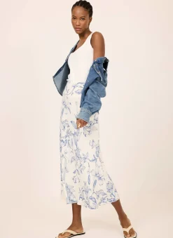 Blue Floral Print Slip Skirt