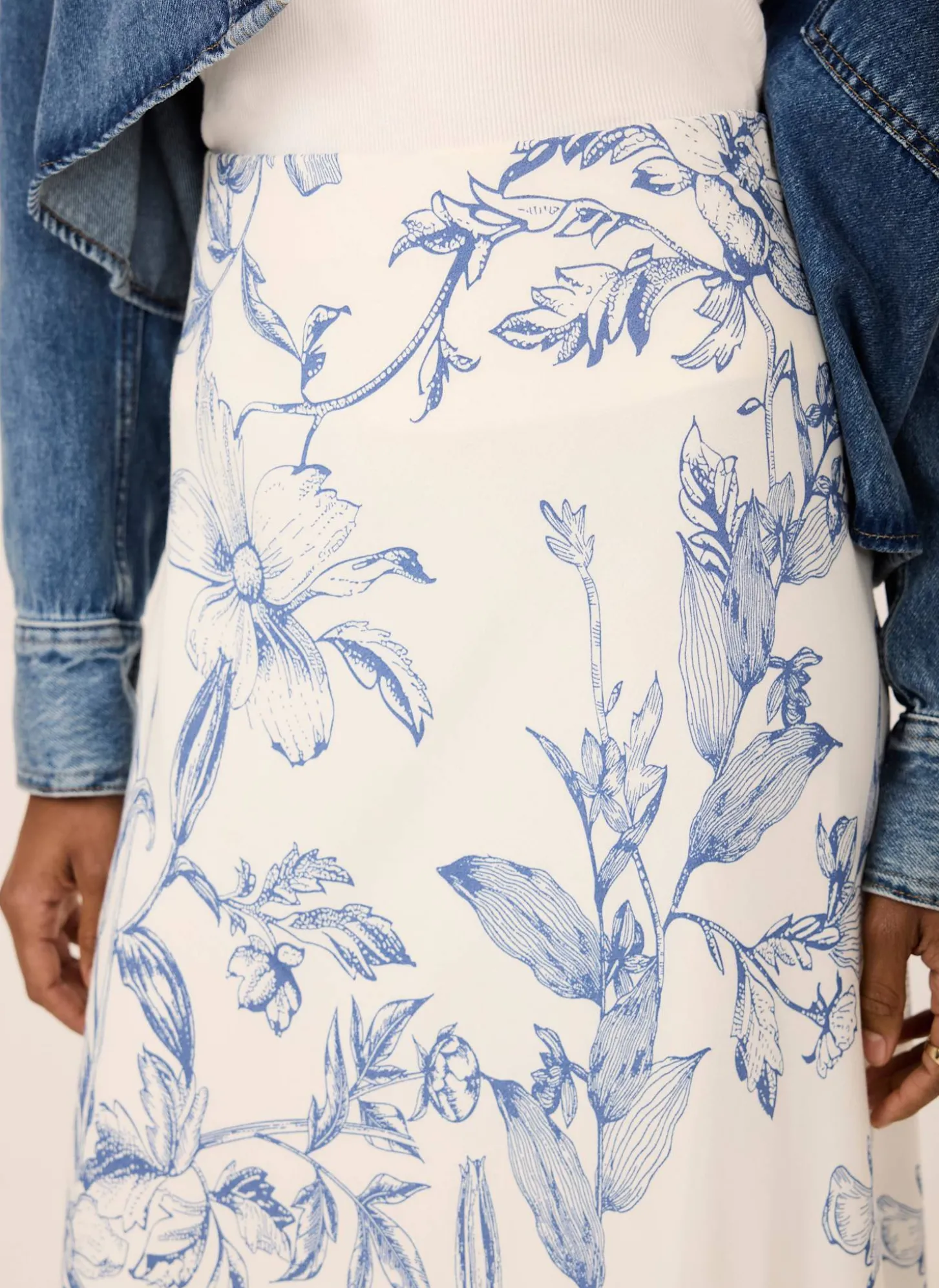 Blue Floral Print Slip Skirt