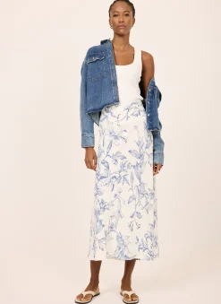 Blue Floral Print Slip Skirt