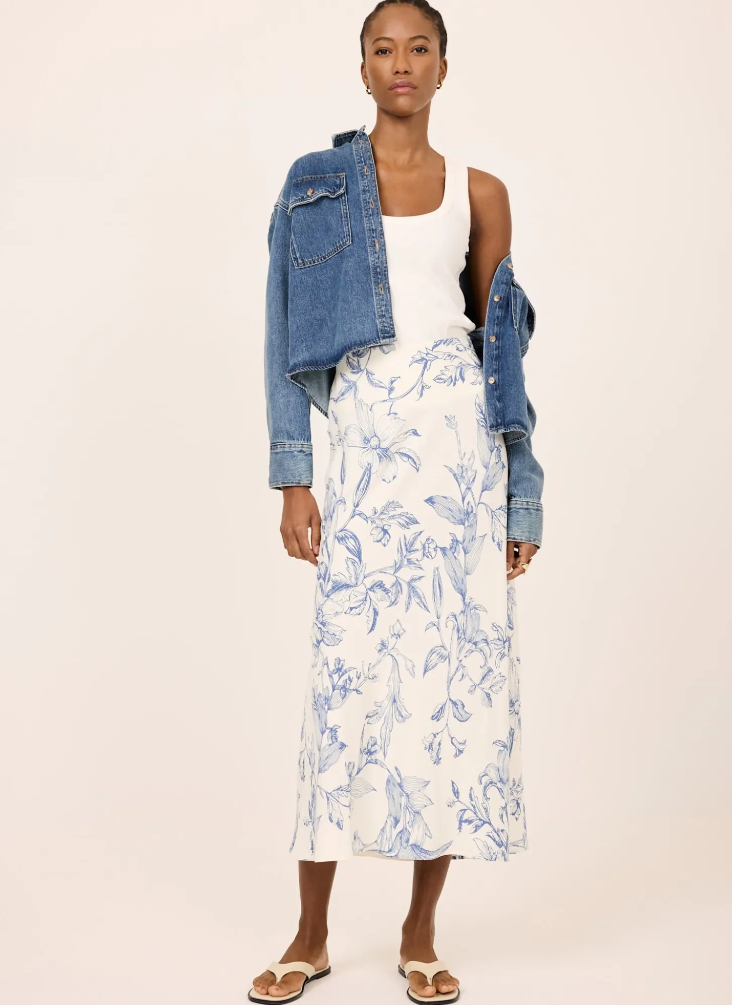 Blue Floral Print Slip Skirt