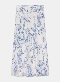 Blue Floral Print Slip Skirt