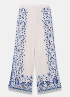 Blue Floral Print Wide Leg Trousers