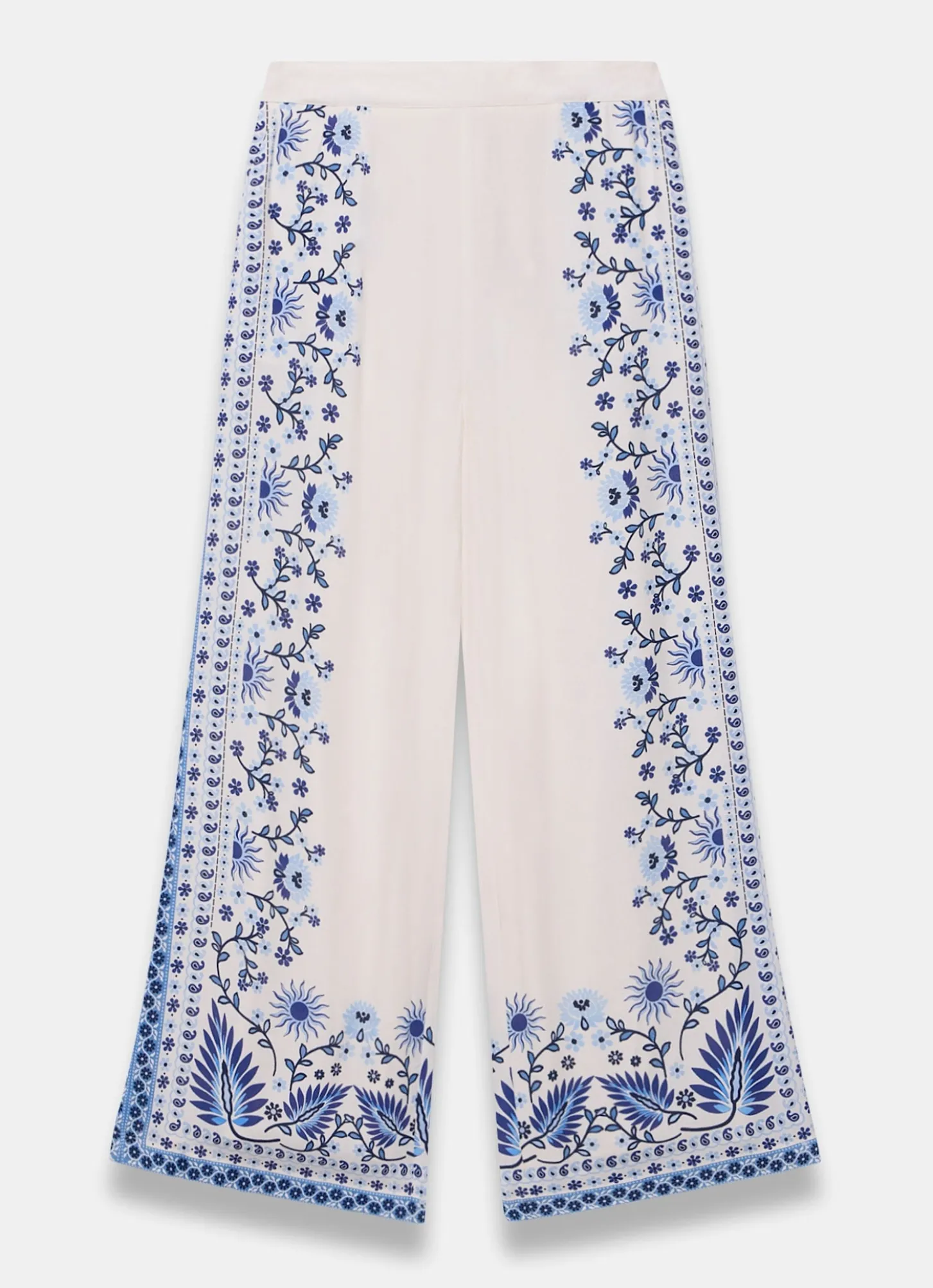 Blue Floral Print Wide Leg Trousers