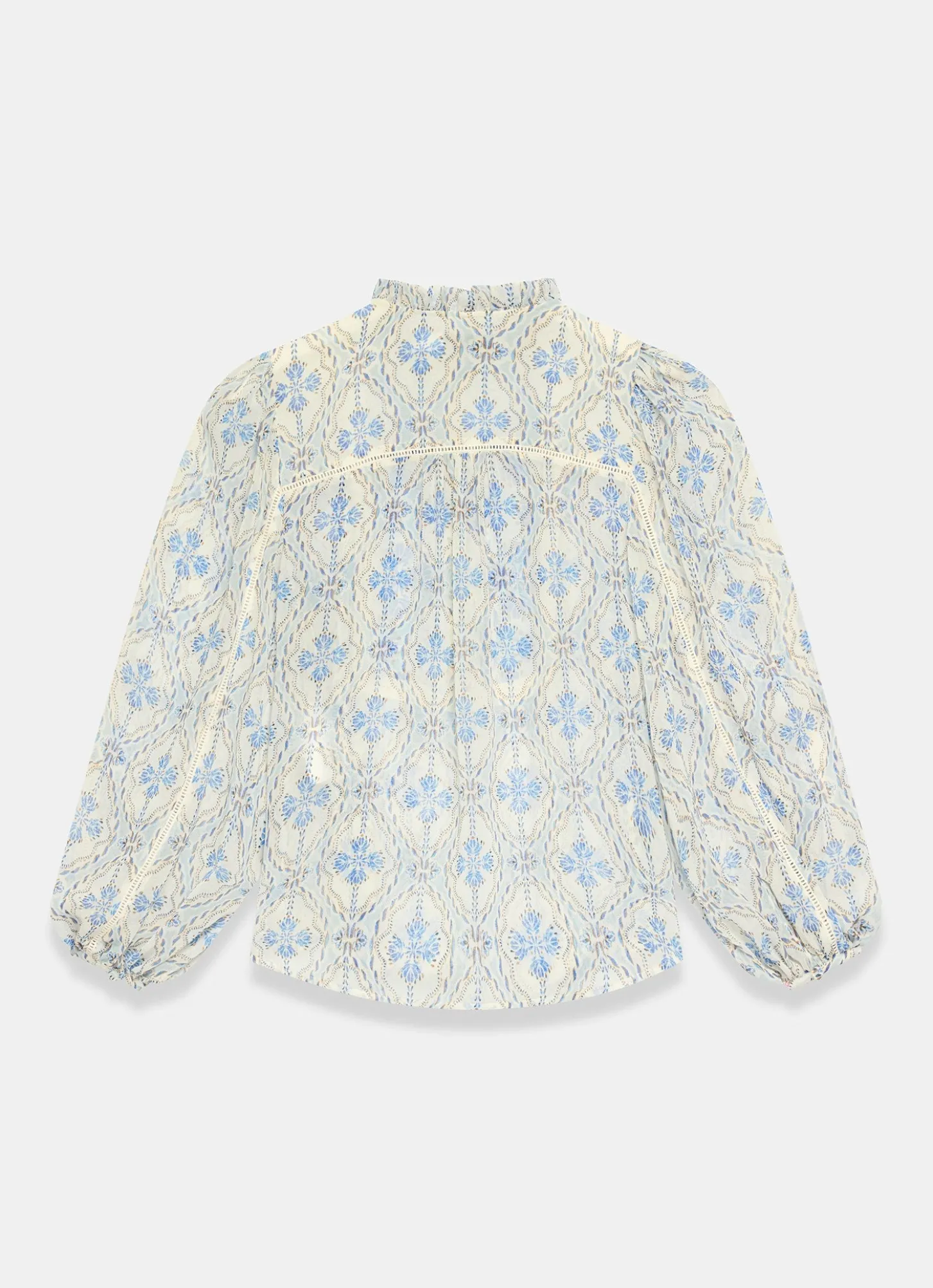 Blue Geo Print Ruffle Blouse