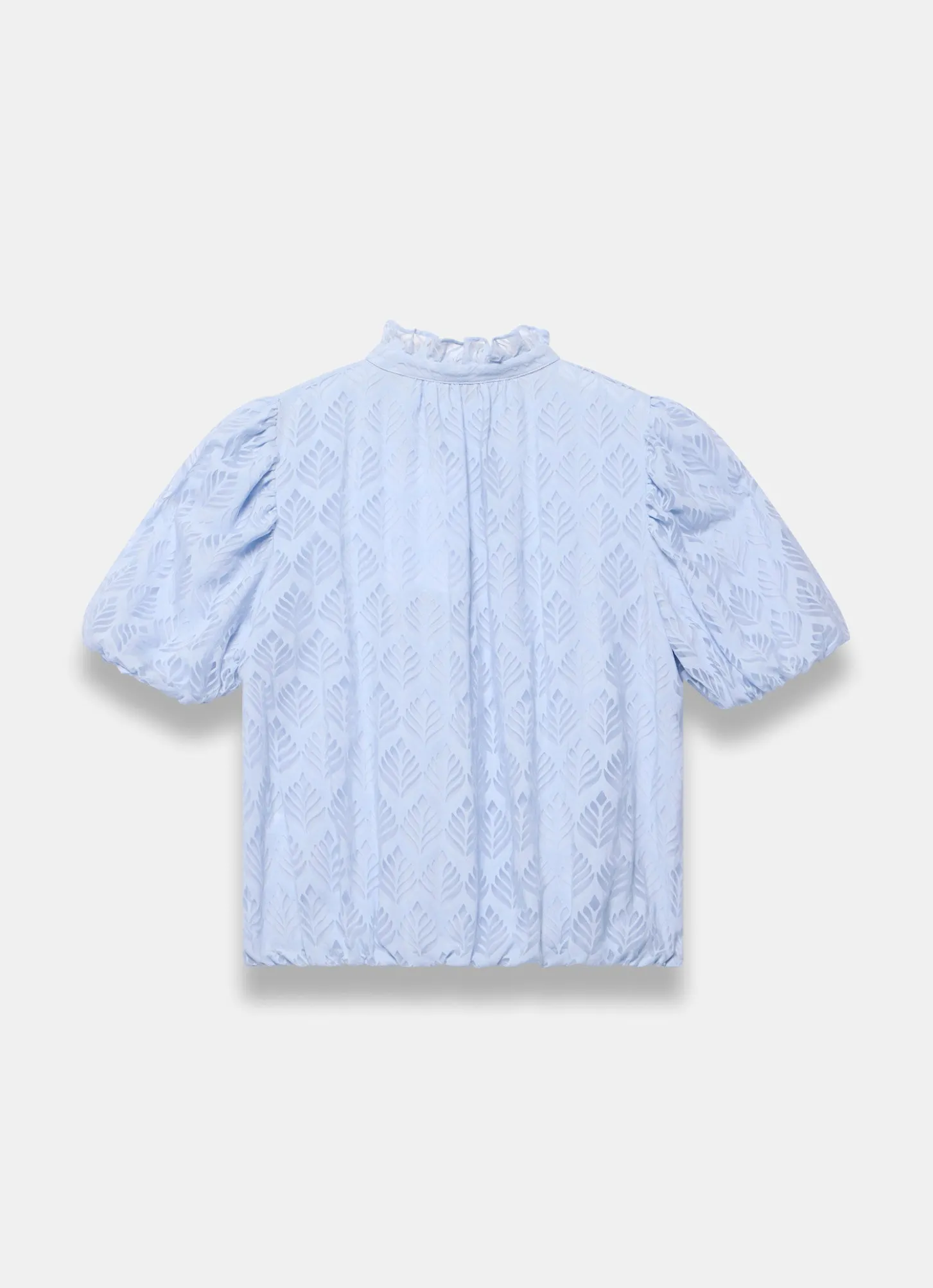 Blue Jacquard Ruffle Blouse
