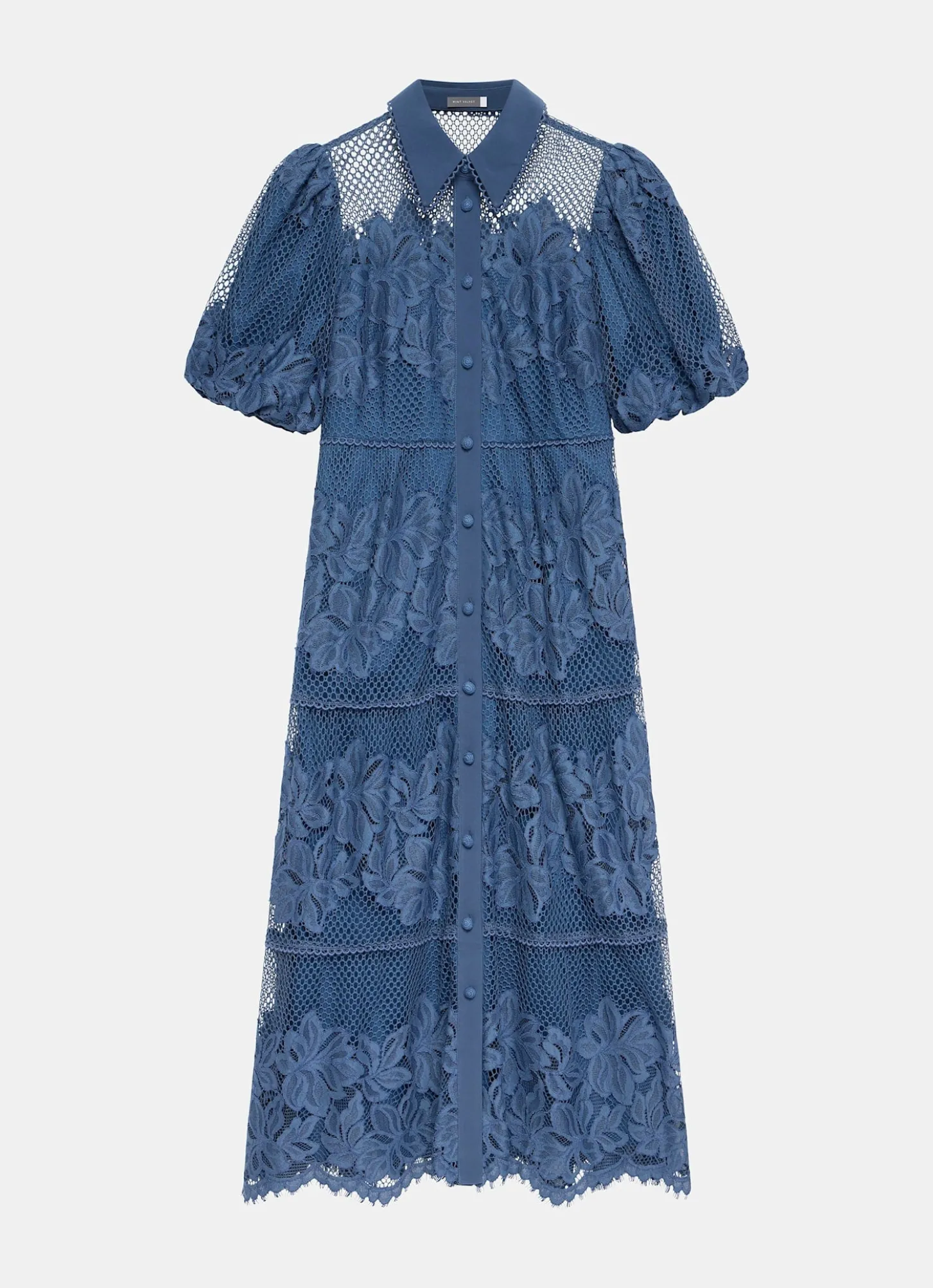 Blue Lace Midi Shirt Dress