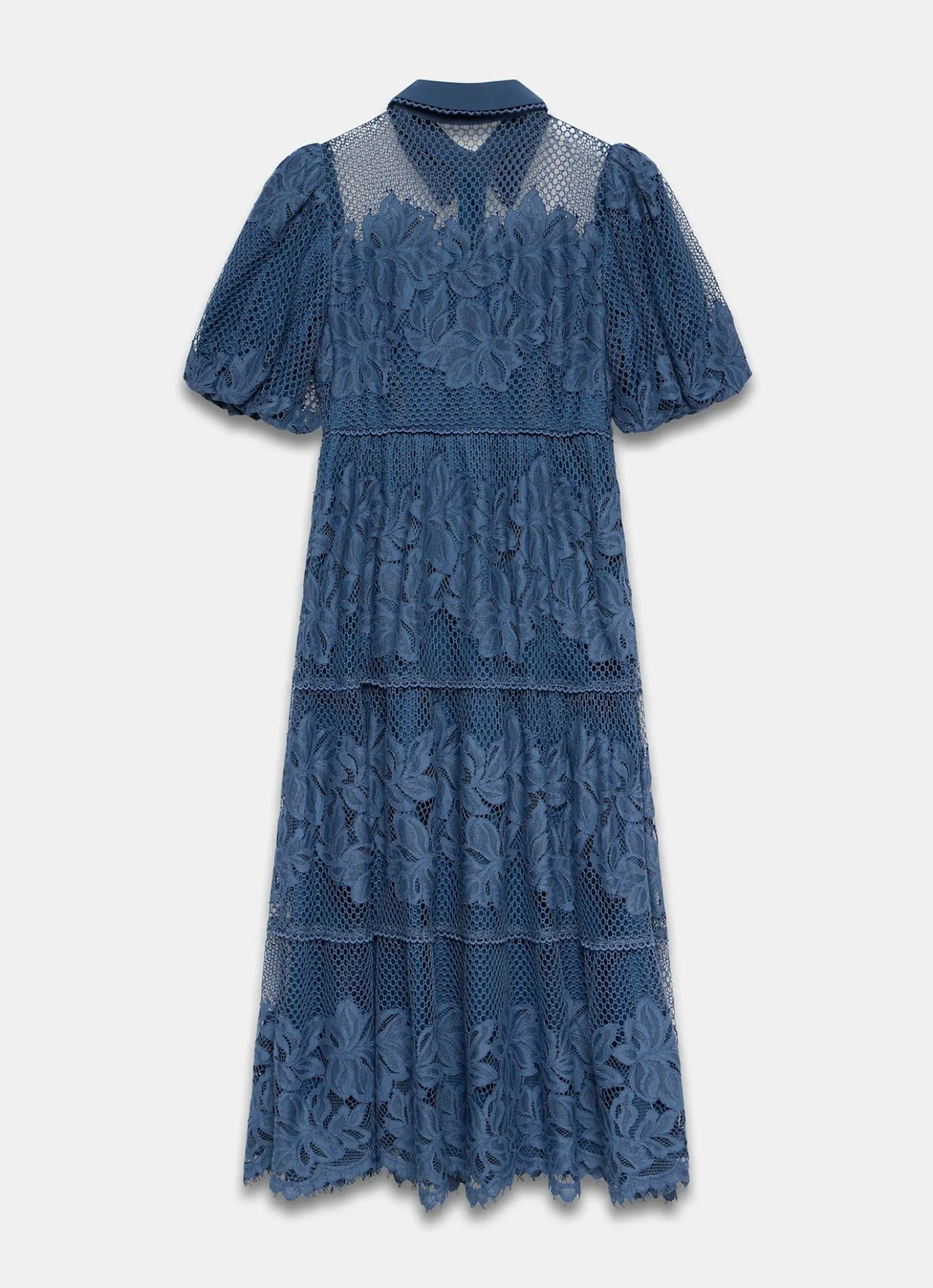 Blue Lace Midi Shirt Dress