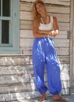 Blue Linen Balloon Trousers