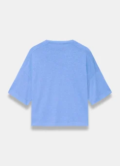 Blue Linen Blend Boxy T-Shirt