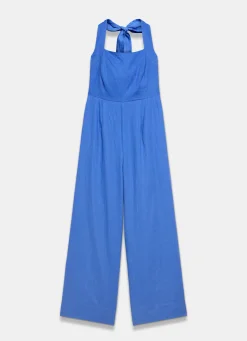 Blue Linen Halter Jumpsuit