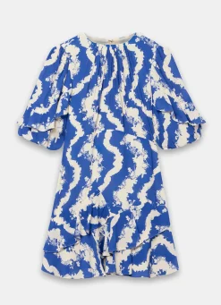 Blue Print Ruffle Mini Dress