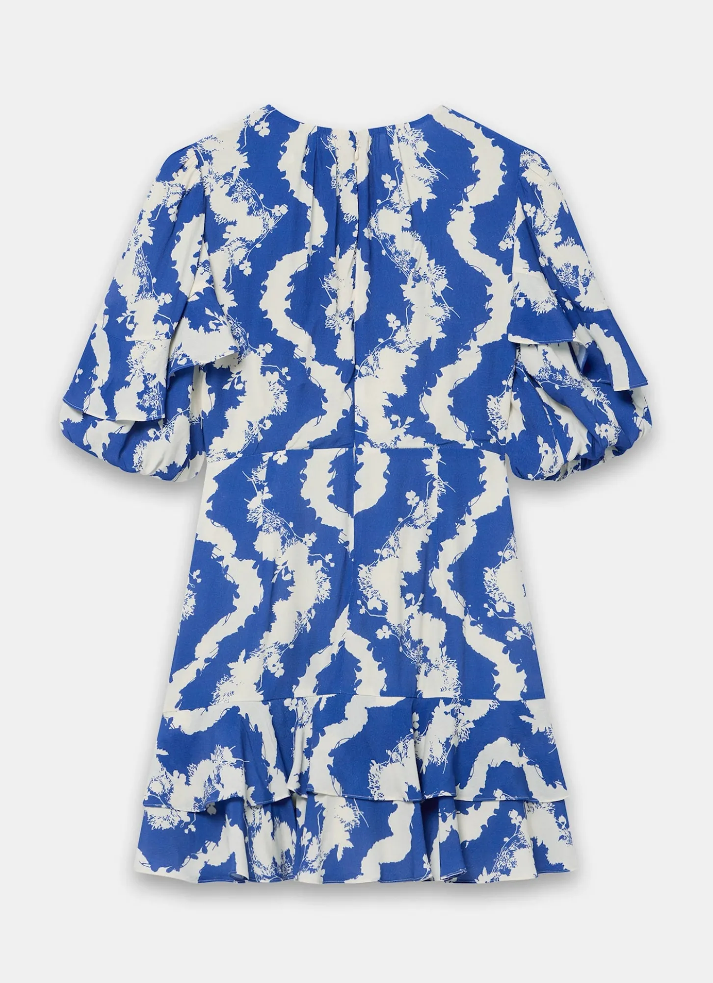 Blue Print Ruffle Mini Dress