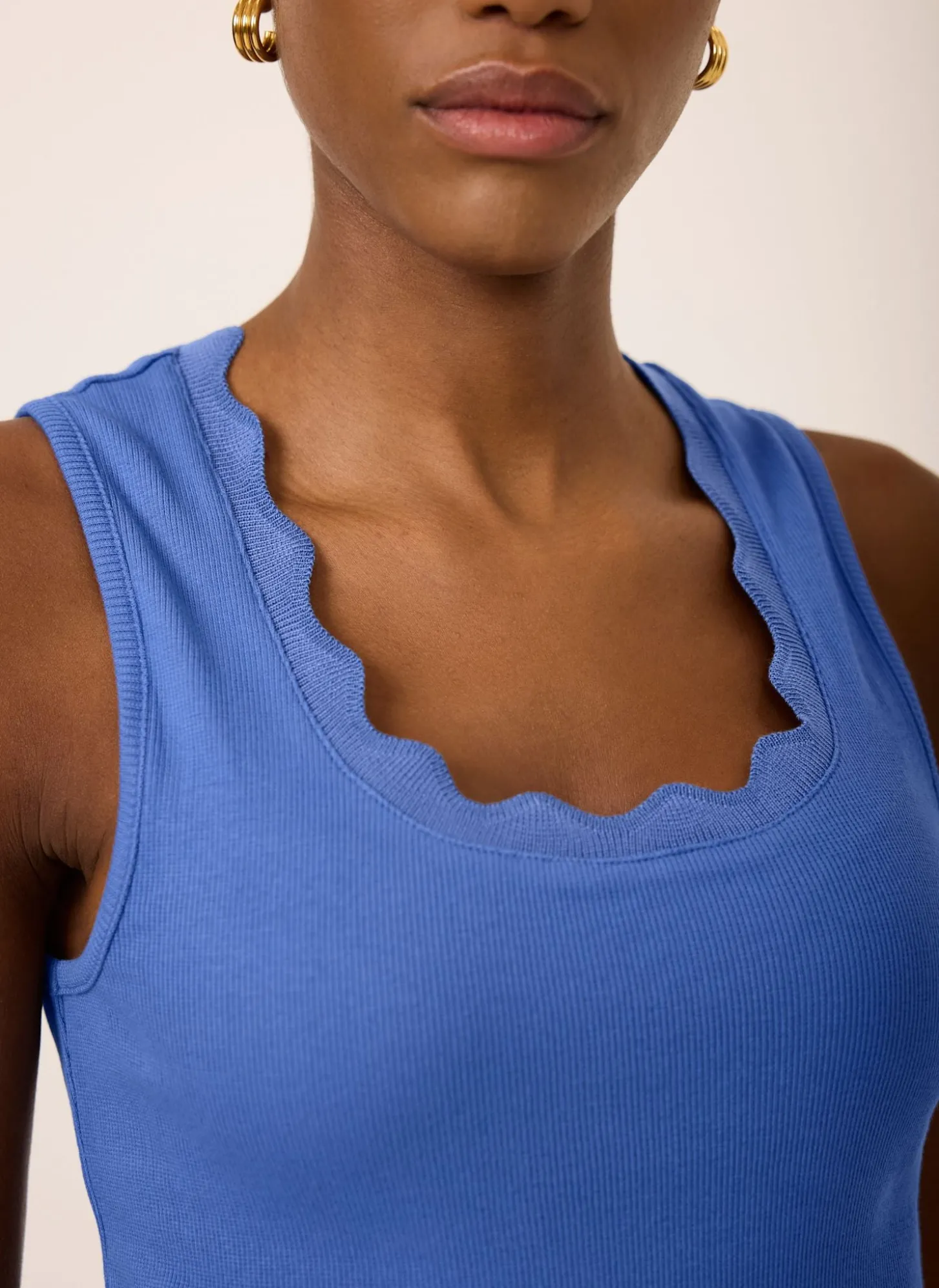 Blue Scallop Trim Vest Top