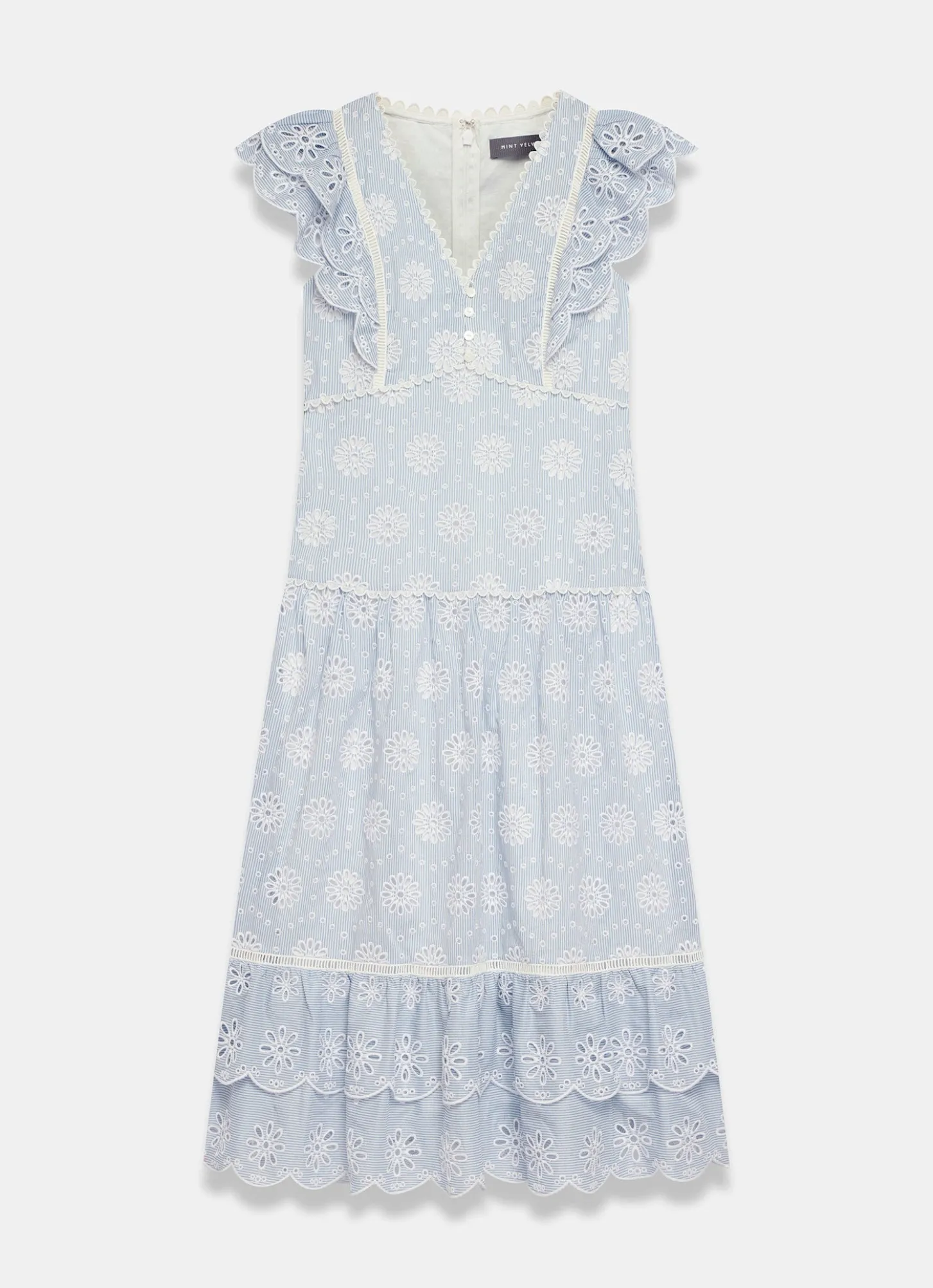 Blue Striped Broderie Midi Dress