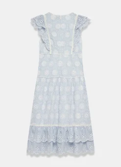 Blue Striped Broderie Midi Dress
