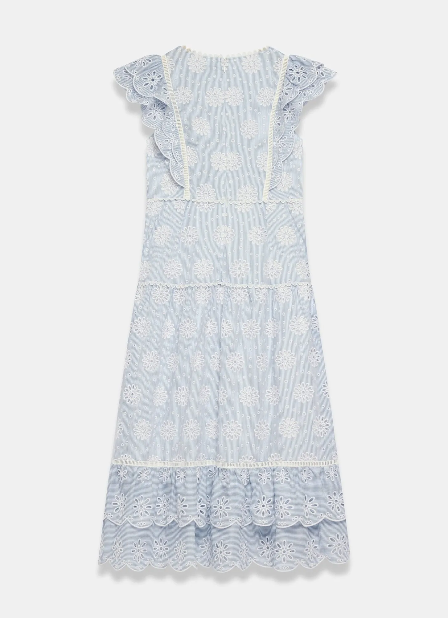 Blue Striped Broderie Midi Dress