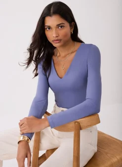 Blue V-Neck Layering Top