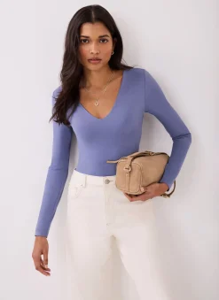 Blue V-Neck Layering Top