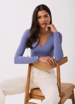 Blue V-Neck Layering Top