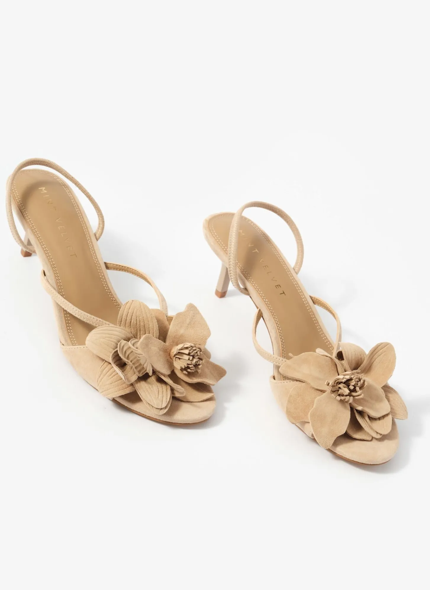 Bri Neutral Suede Flower Detail Heels