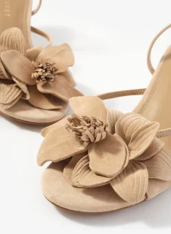 Bri Neutral Suede Flower Detail Heels