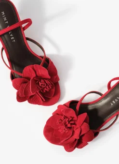 Bri Red Suede Flower Detail Heels