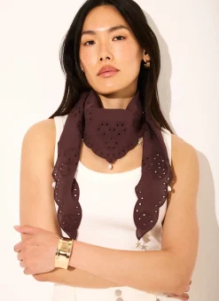 Brown Cotton Broderie Charm Scarf