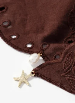 Brown Cotton Broderie Charm Scarf