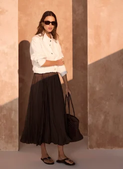 Brown Crinkle Maxi Skirt