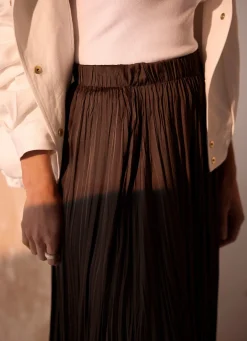 Brown Crinkle Maxi Skirt