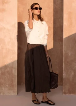 Brown Crinkle Maxi Skirt