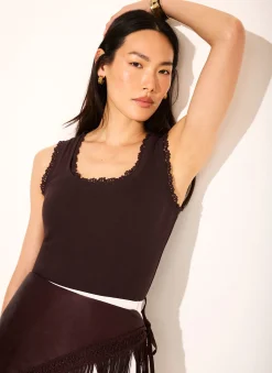 Brown Crochet Trim Vest Top