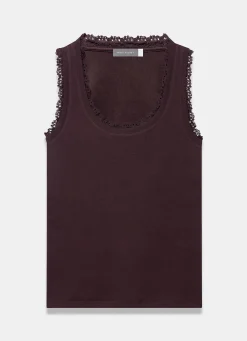 Brown Crochet Trim Vest Top