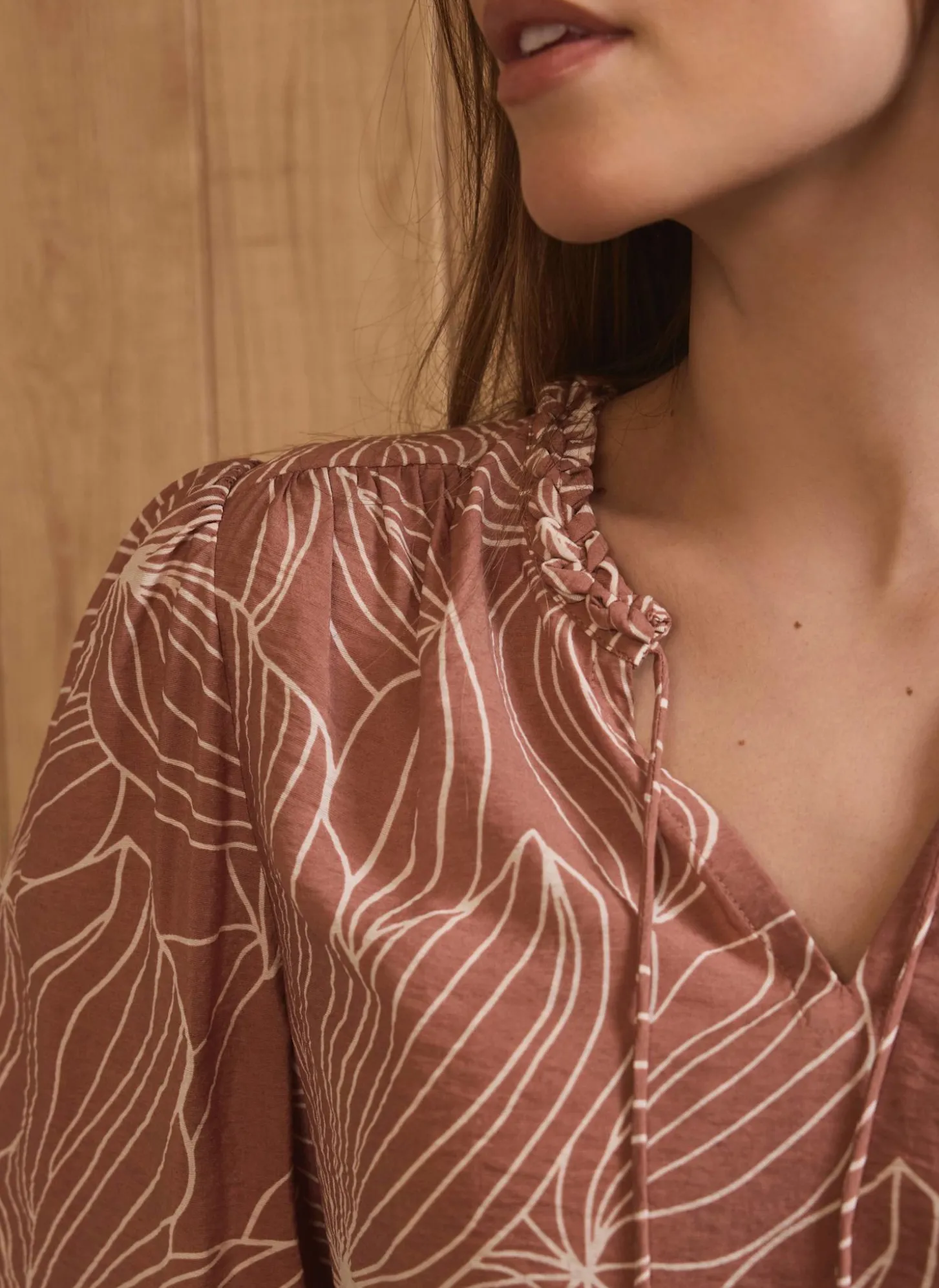 Brown Floral Print Blouse