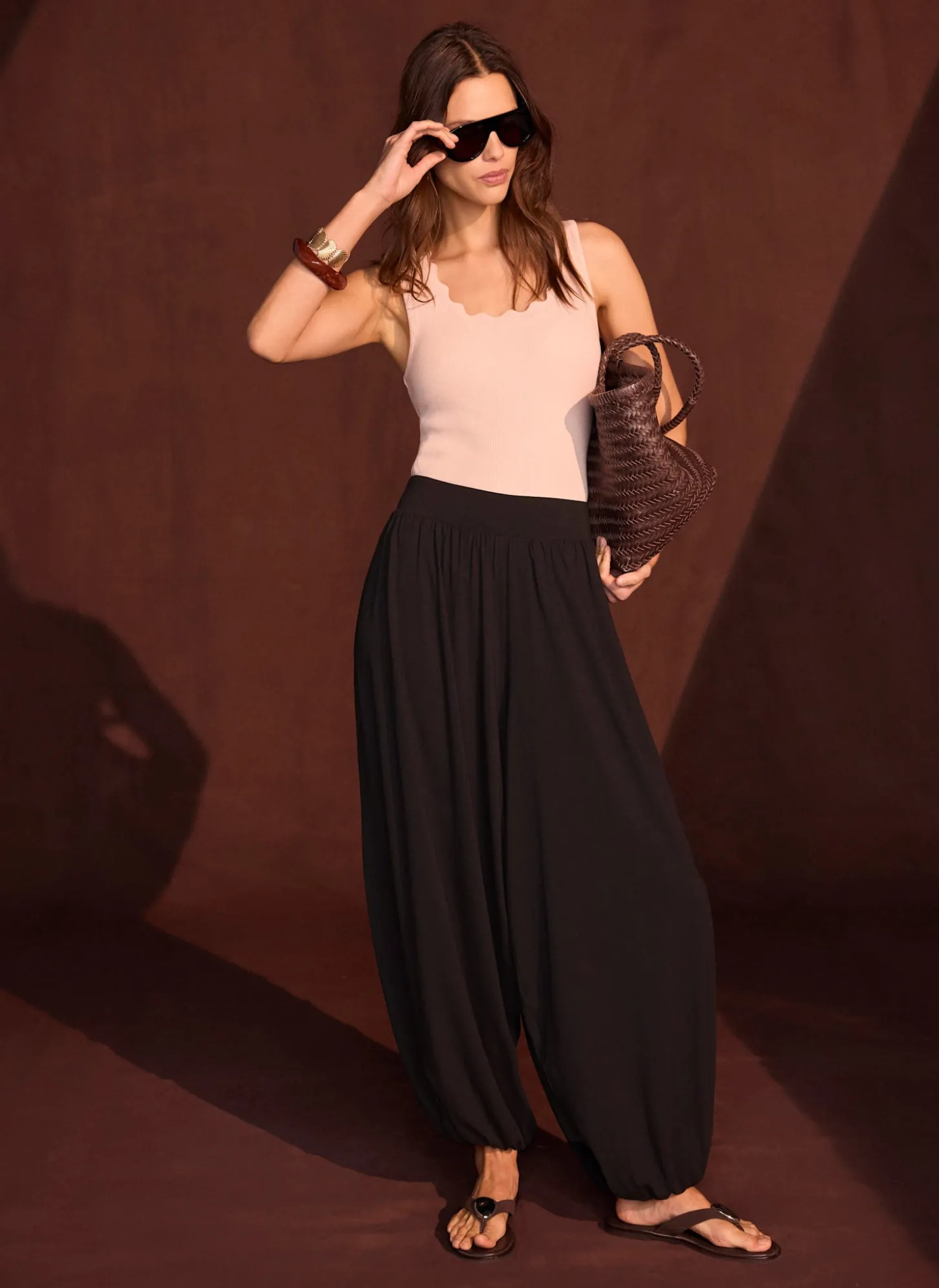 Brown Jersey Balloon Trousers
