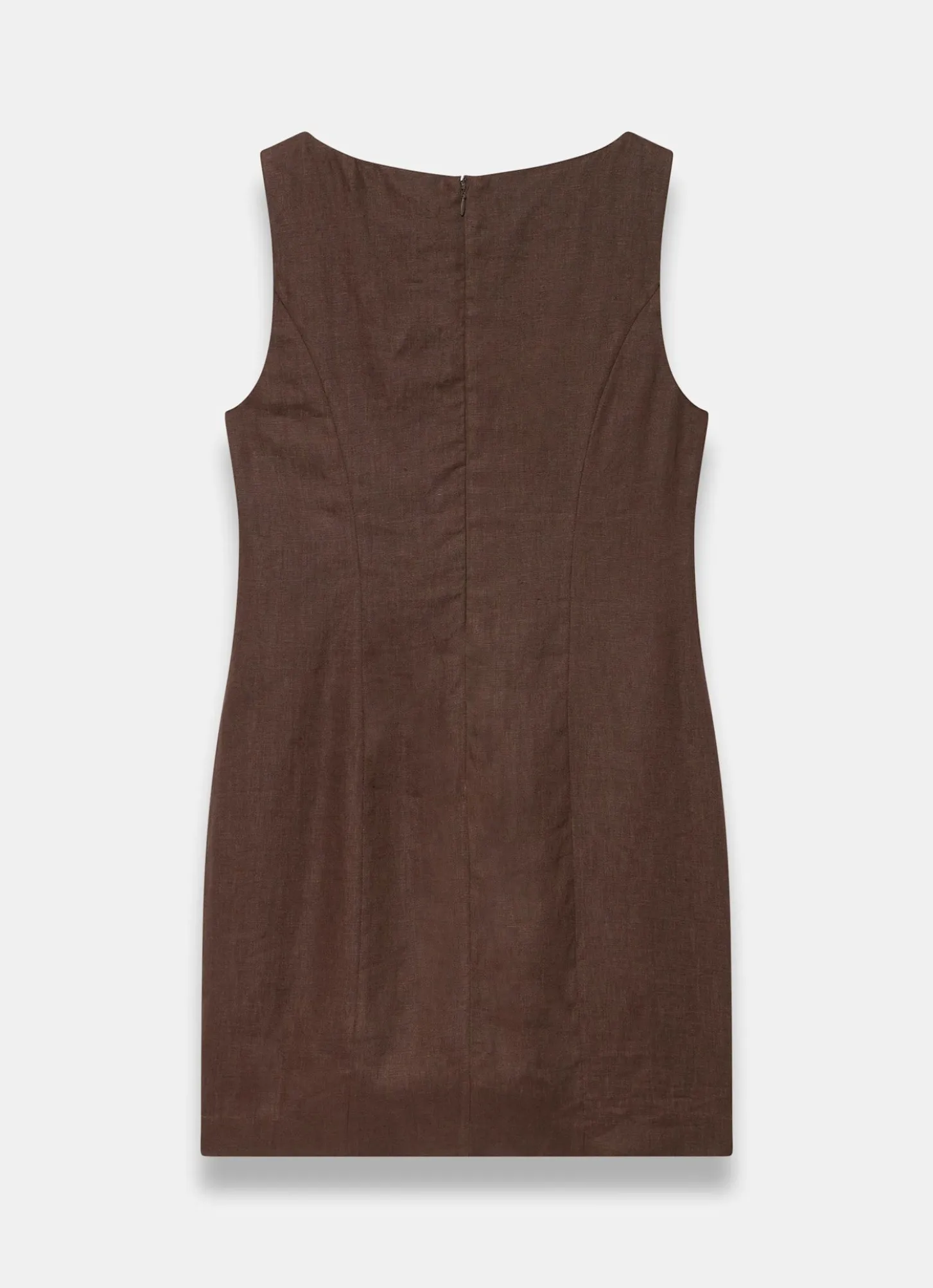 Brown Linen Beaded Mini Dress